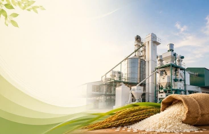 Modern rice mill facility with grain prepared for export programmes